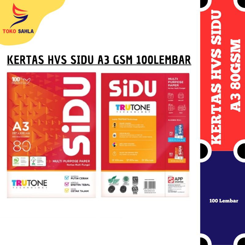 

HVS sidu A3 80gsm / kertas HVS SIDU 100 lembar / kertas fotocopy