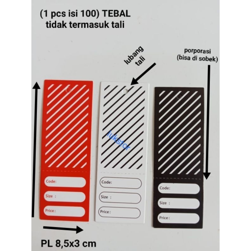 

(1pcs isi 100)hangtag baju murah hangtag (garis garis )labeluntuk pria dan wanita tidak termasuk tali