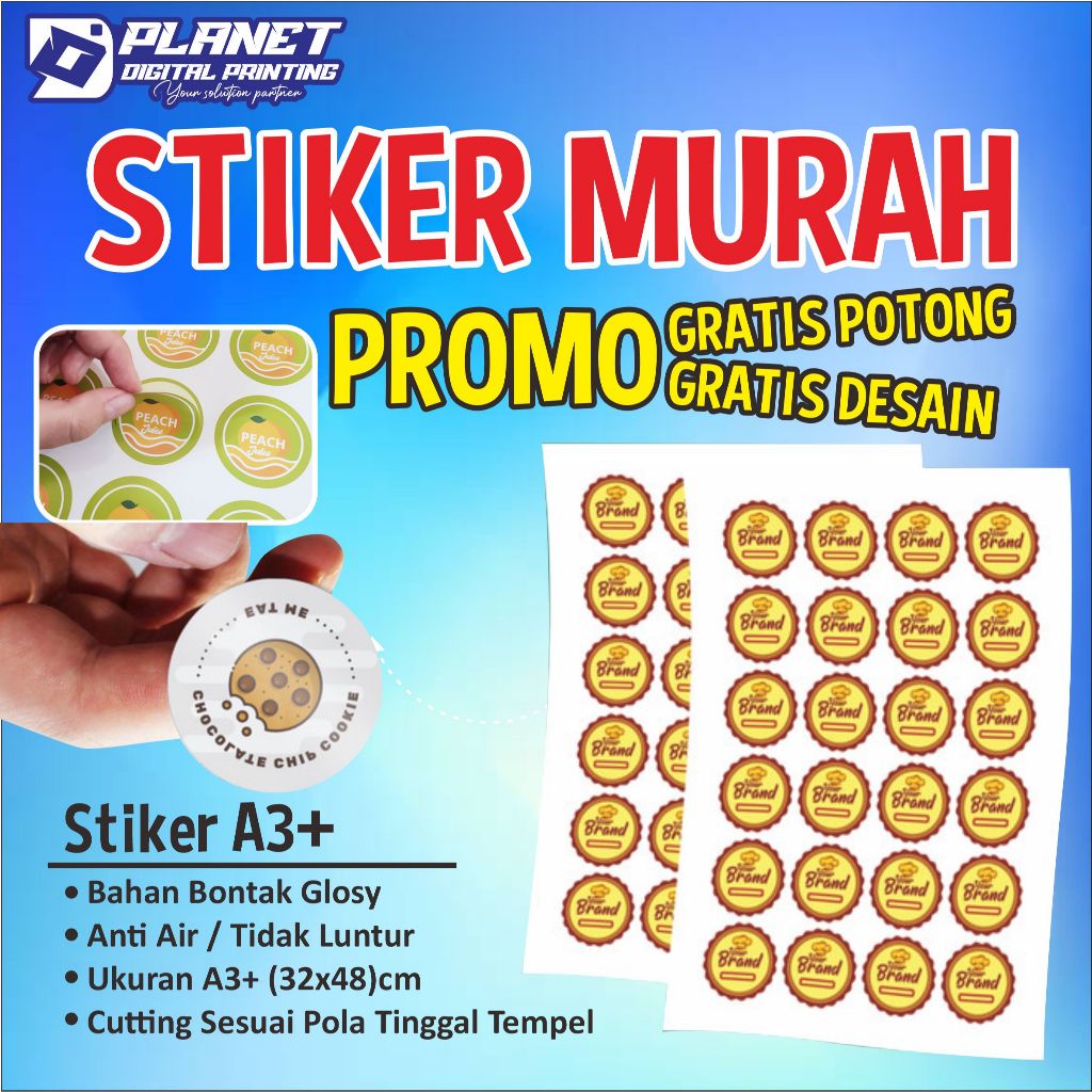 

Sticker Cutting LABEL MURAH PROMO Bontak A3+ / sticker kromo / stiker label / stiker custom
