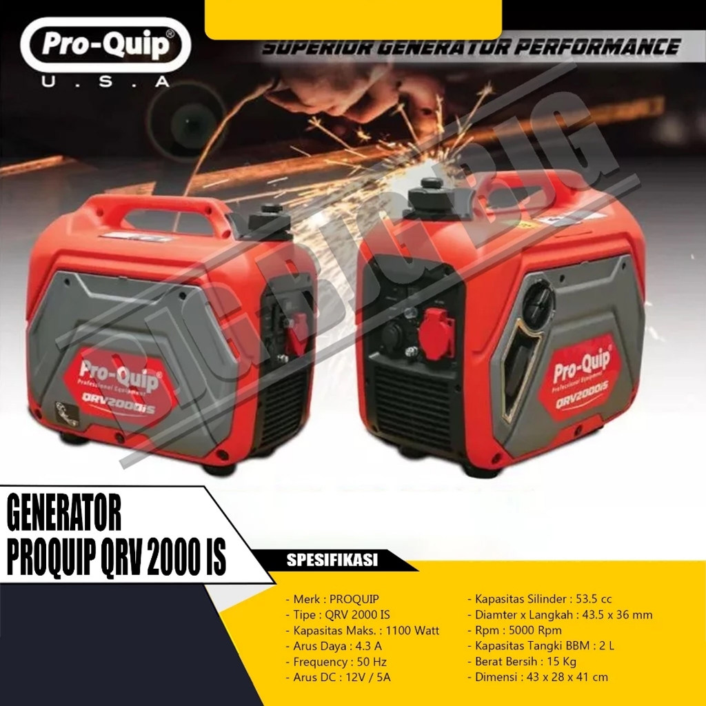 MESIN GENSET / GENERATOR SILENT PORTABLE PROQUIP QRV 2000 IS 1100-1000 WATT