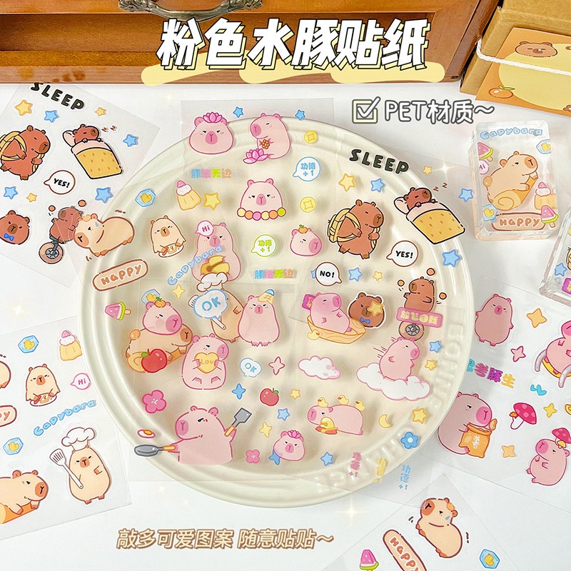 

Kakamoe - 10 pcs FUNNY CAPYBARA Sticker Decor Planner DIY Scrapbook Stiker Dekor