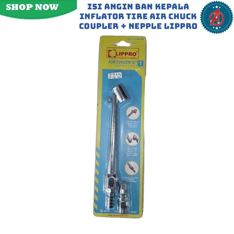 Isi Angin Ban Kepala Inflator Tire Air Chuck Coupler + Nepple Lippro.
