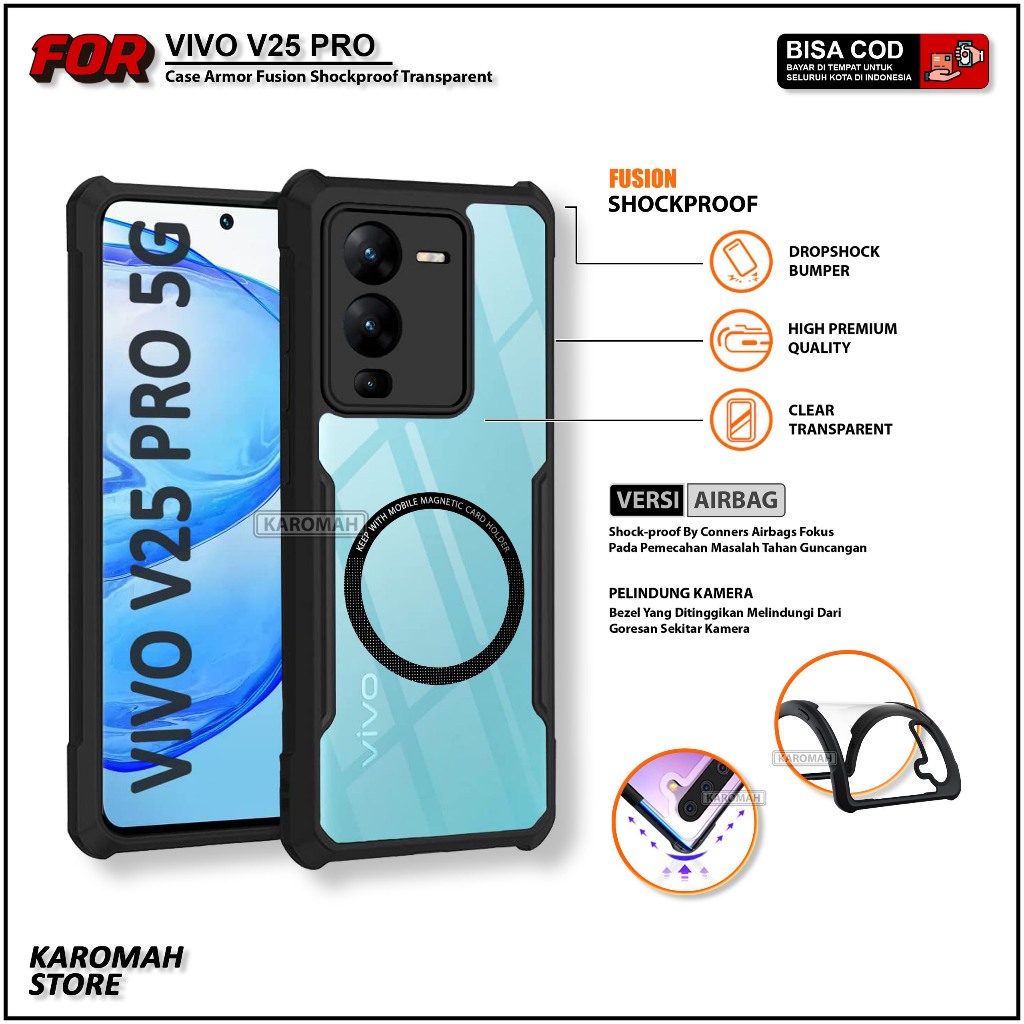 Casing Hp Vivo V25 Pro S15 Pro Softcase Fusion Armor Shockproof Transparent Case Cover Black Bumper