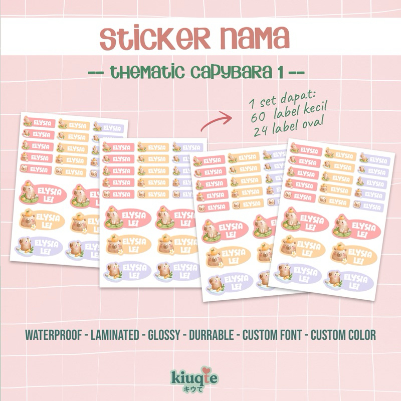 

Sticker Nama Custom Tematik Capybara1 label buku botol waterproof