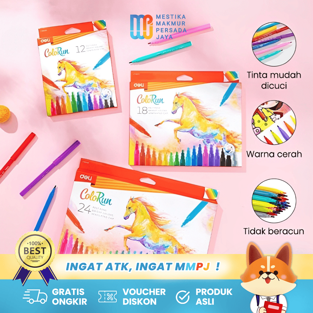 

Deli Felt Pen Spidol Warna Warni 1 Set - 12 / 18 / 24 EC10020