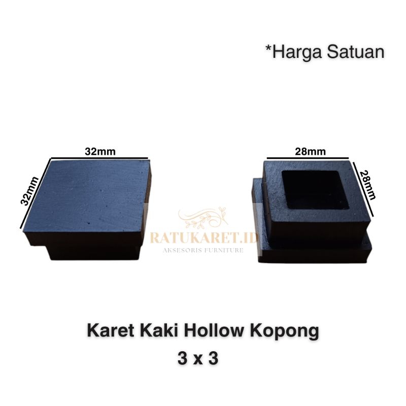 Karet Kaki Hollow 3x3 Kopong Karet Tutup Kaki Meja Kursi Rak Besi Hollow