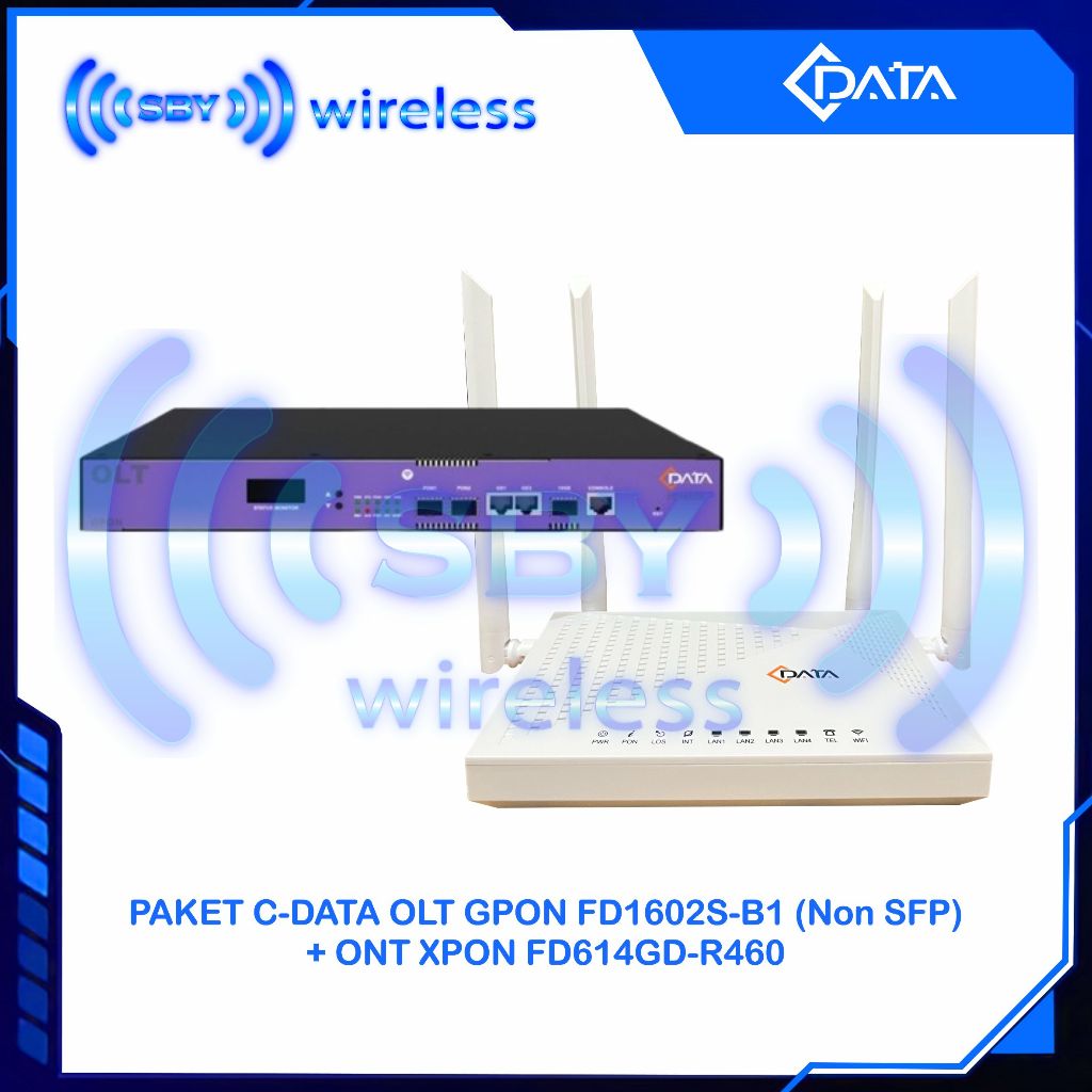 Paket C-data FD1602S-B1 OLT GPON (Non SFP) With FD614GD-R460 ONT ONU XPON Cdata (OLT 2 PON port 2GE 