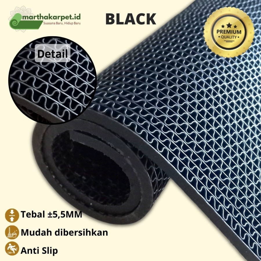 Karpet PVC Kamar Mandi 100cm x 120cm, S Mat, keset kamar mandi (LEBAR 1,2m) WARNA BLACK
