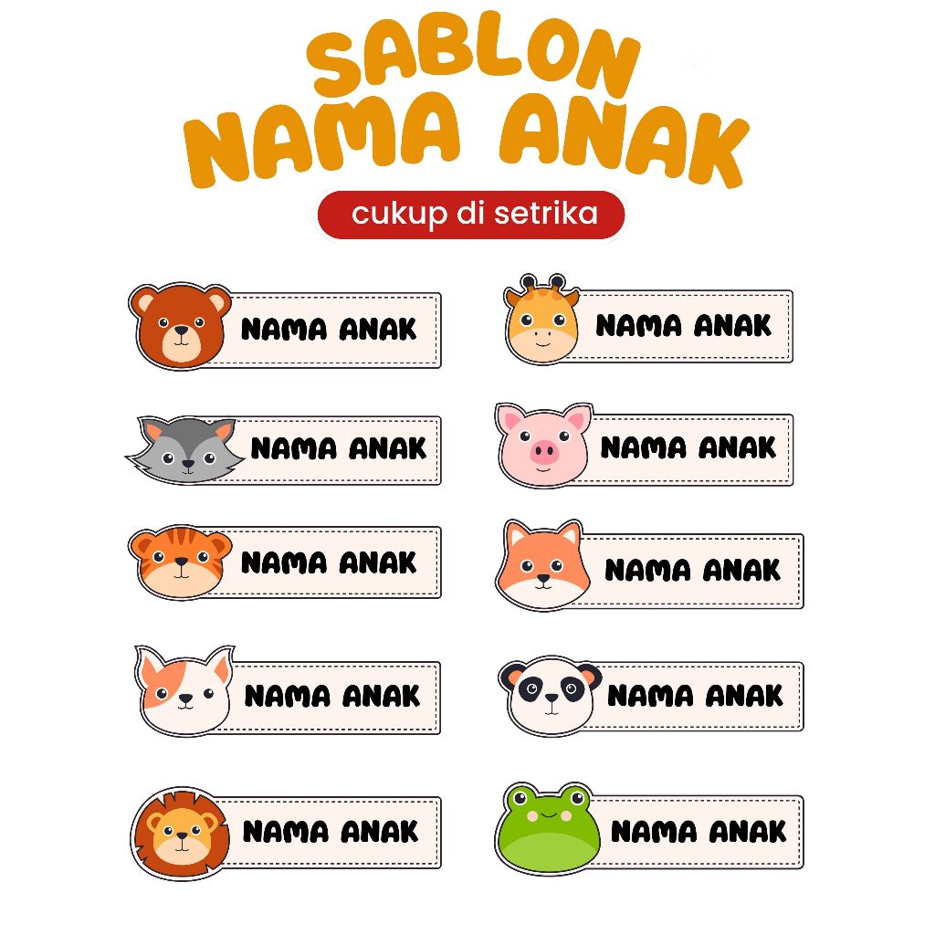 

Sablon Setrika Label Nama Anak Custom Tema Animal Cukup di Setrika