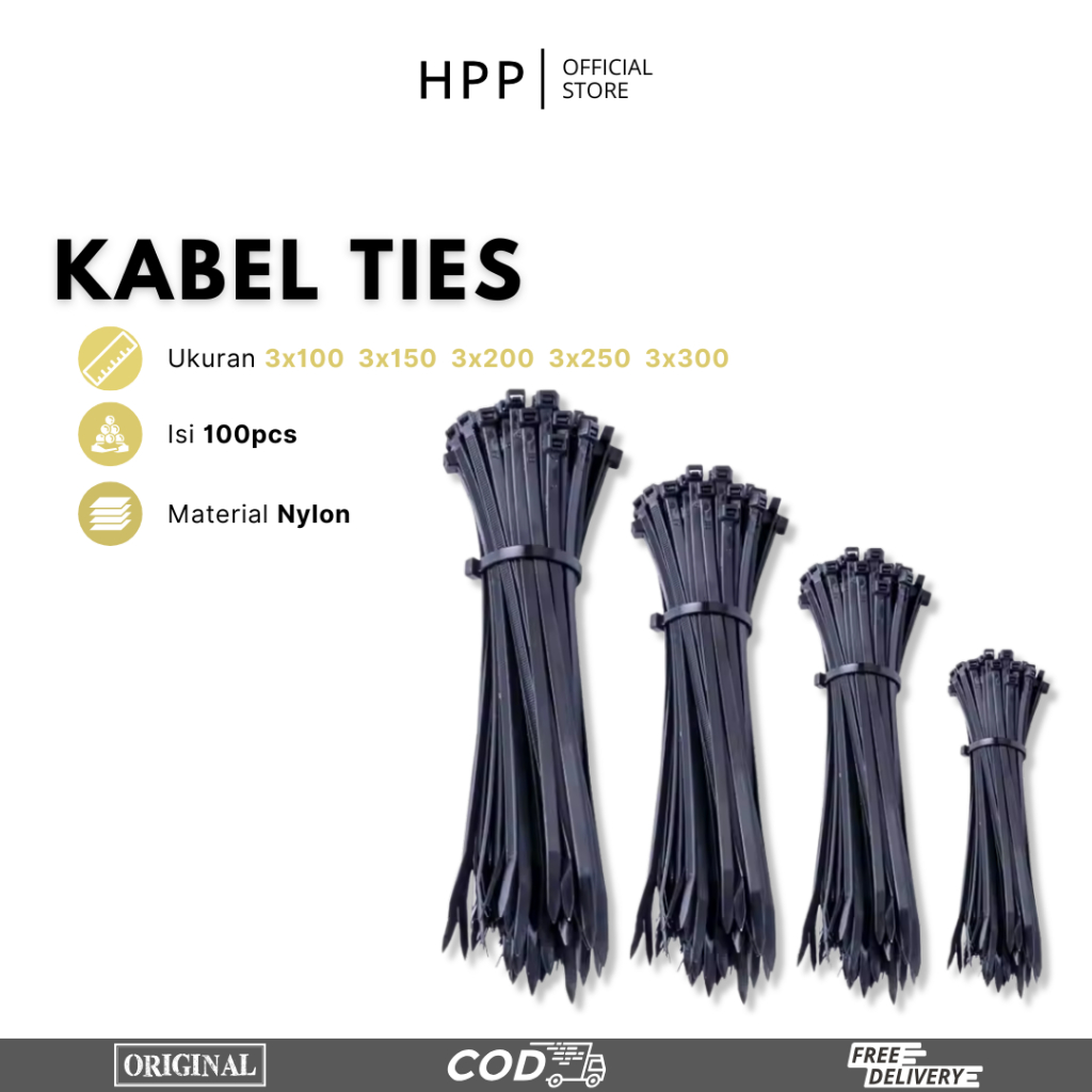 HPP Kabel Ties Isi 100pcs / Tali Pengikat Hitam & Putih 10cm - 30cm
