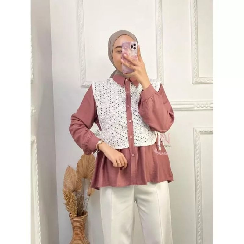 Kemeja wanita Mix brukat/atasan brokat/ootd wanita kekinian remaja