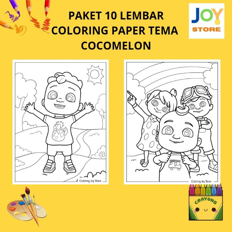 

PAKET 10 Lembar Kertas Gambar Mewarnai Tema Cocomelon Ukuran A4 150 gsm - Coloring Paper 071