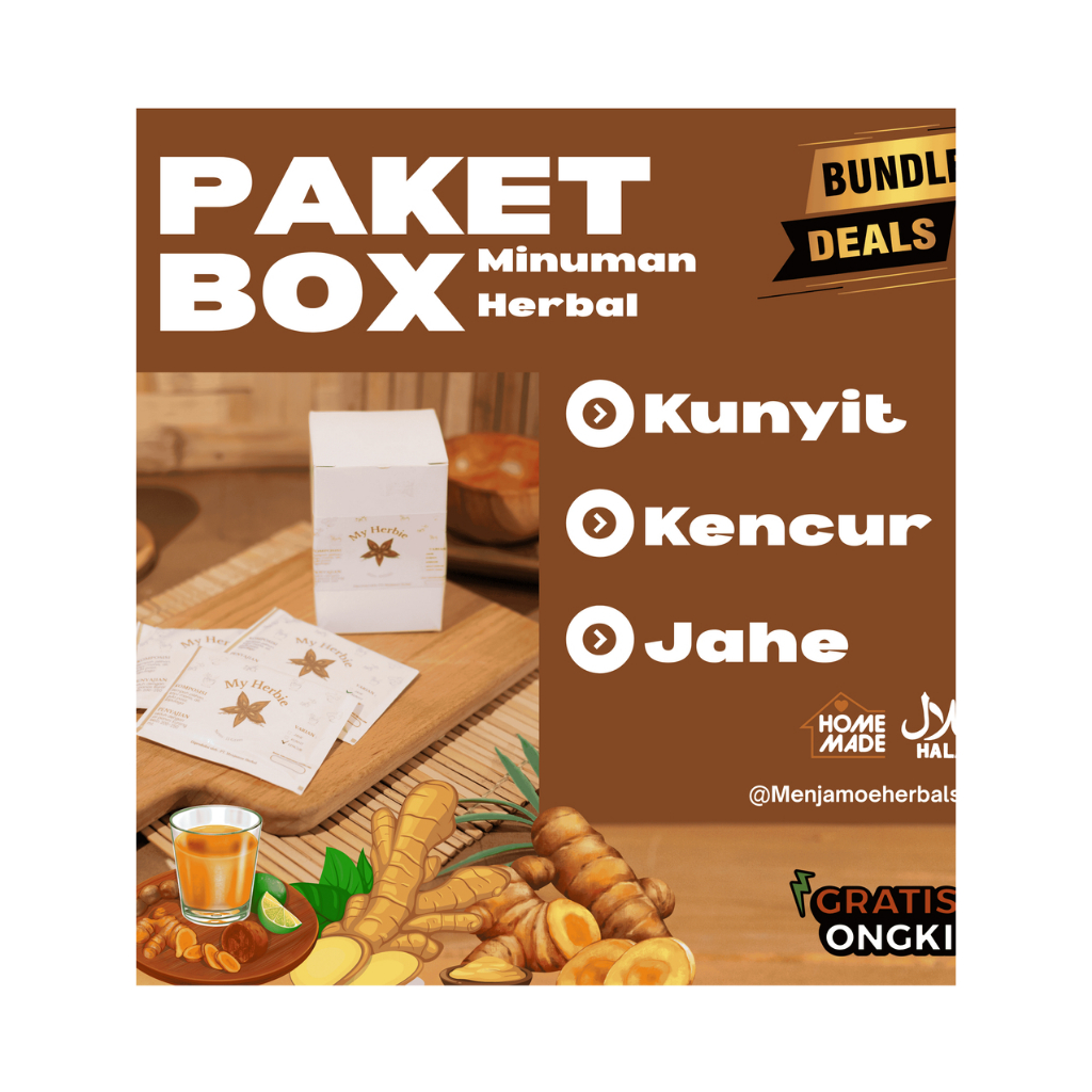 

PAKET HEMAT My Herbie Special Bundle | 5 PCS | Kunyit Asem | Minuman Jahe | Beras Kencur