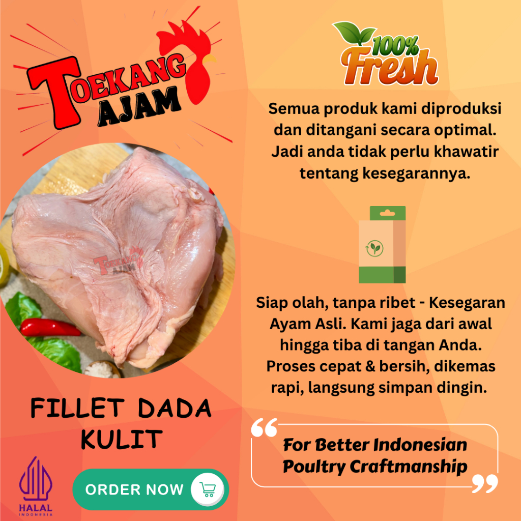 

Dada ayam tanpa tulang dengan kulit / BLDK / Boneless Breast / Fillet Dada Kulit