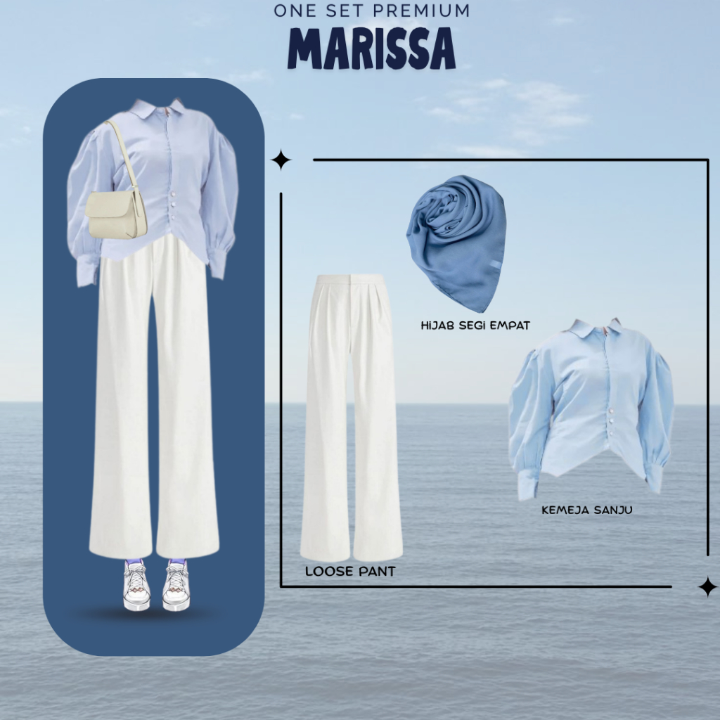 Marissa One Set 3 in 1 OOTD Kuliah Jalan Pantai Ngafe Gaya Selebgram Model Korean Terbaru ( Hijab - 