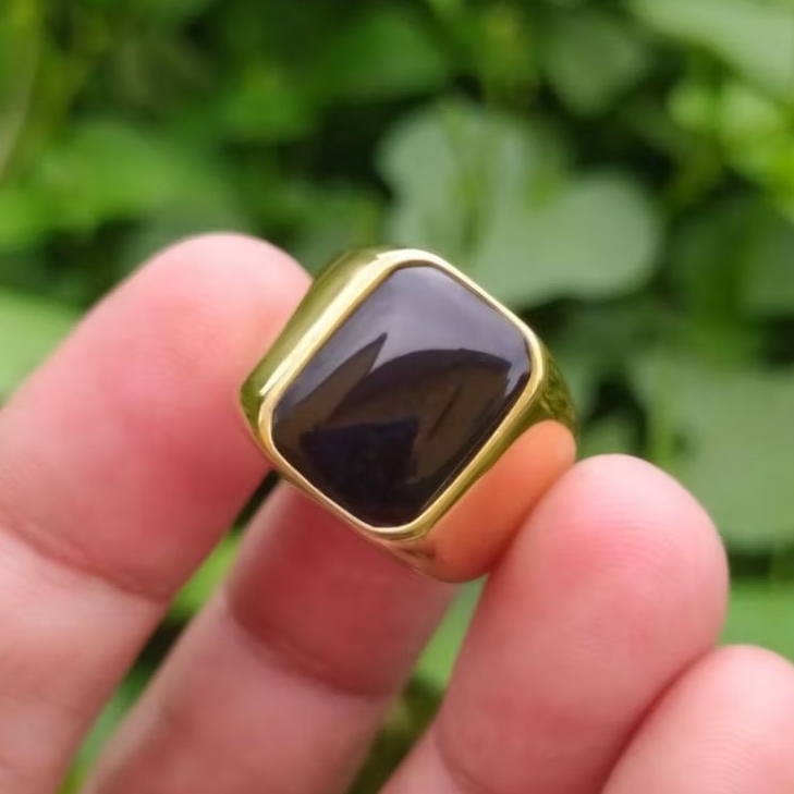 Cincin batu akik yaman wulung cibet kotak natural