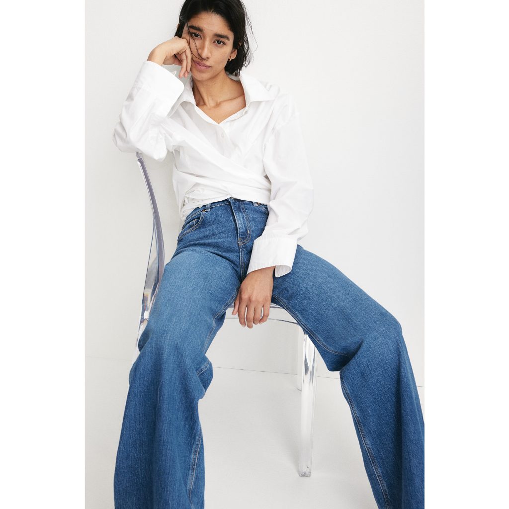 H&M Wanita Wide High Jeans