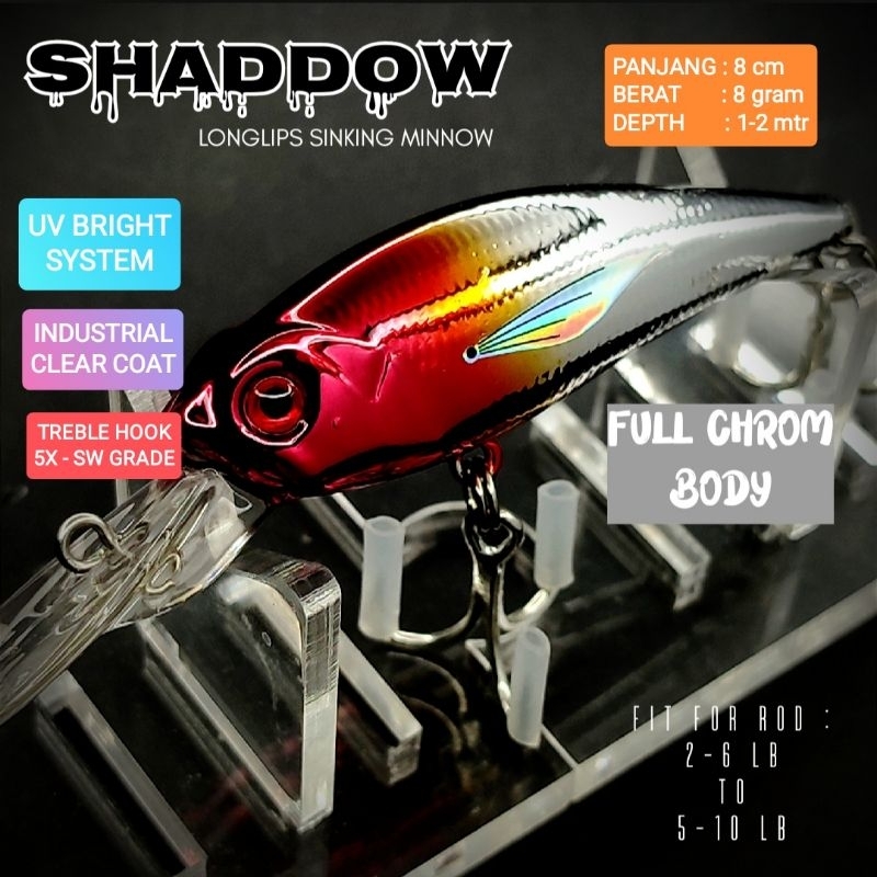 Lure " SHADOW "  8gram / 8 cm minnow lidah panjang umpan pancing ikan muara laut lais hampala gt tom