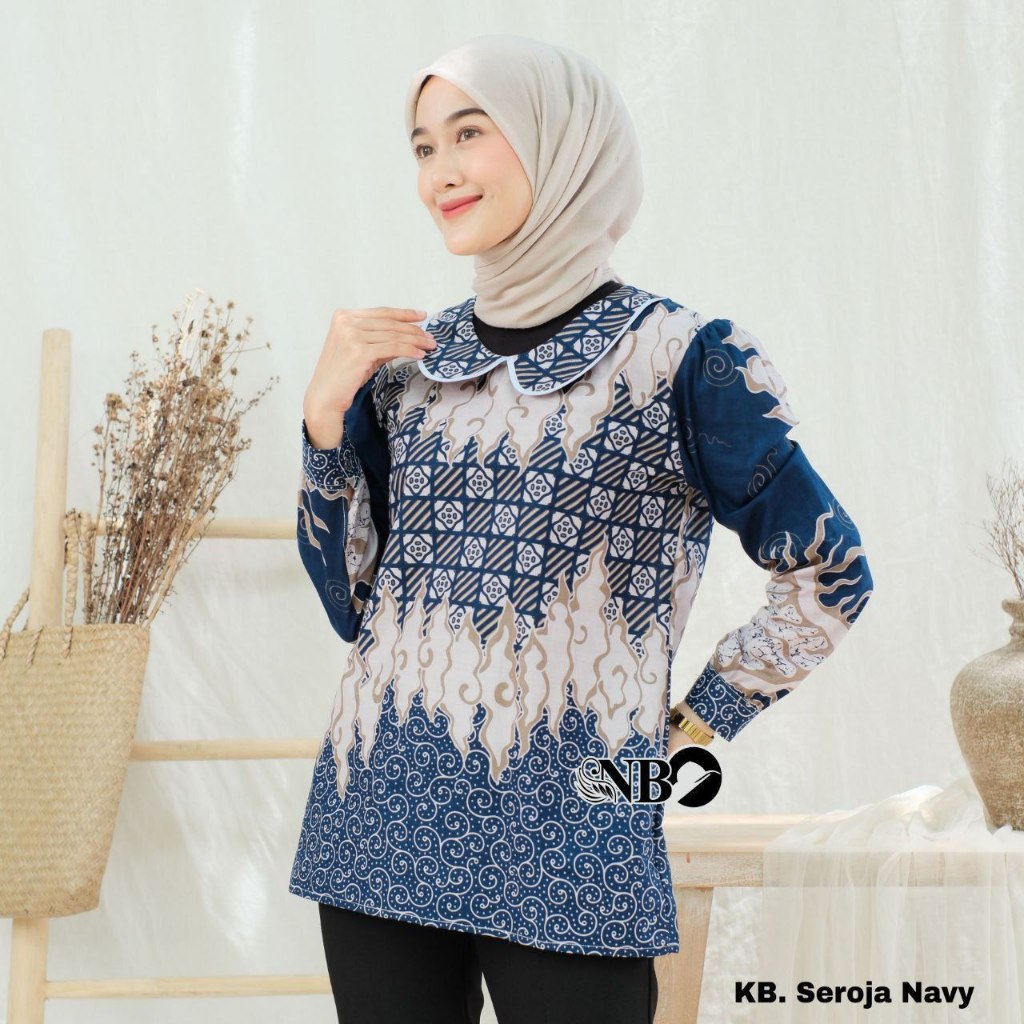 Atasan Blouse Batik Wanita Modern Lengan Panjang Bahan Katun Halus
