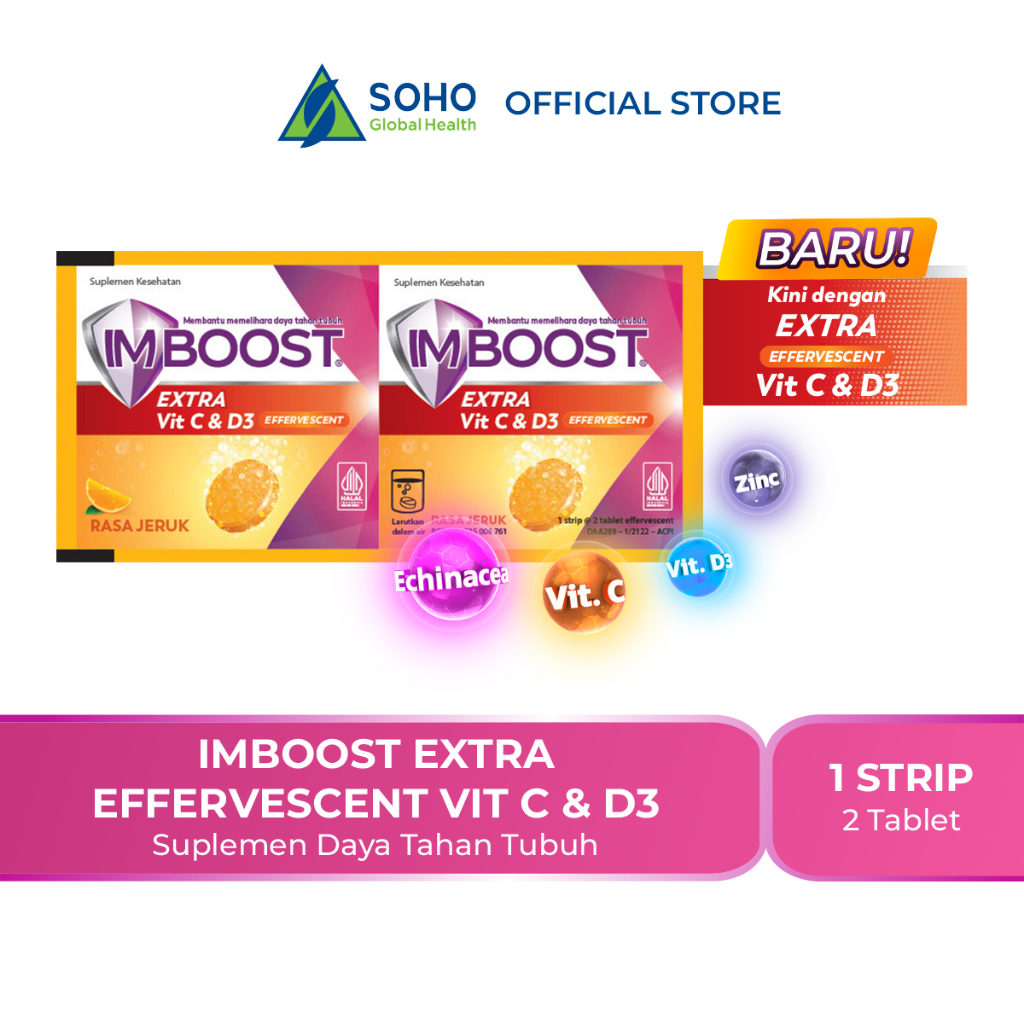Imboost Extra Effervescent With Vitamin C & D3 Rasa Jeruk - 1 Strip @2 Tablet