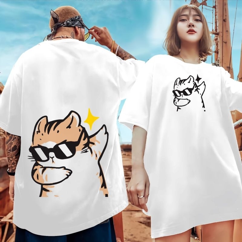 BajuKaos Combat 30s Premium 100% Cotton motip Smailing cat Wanita/Pria - Diskon - Oblong,Distro