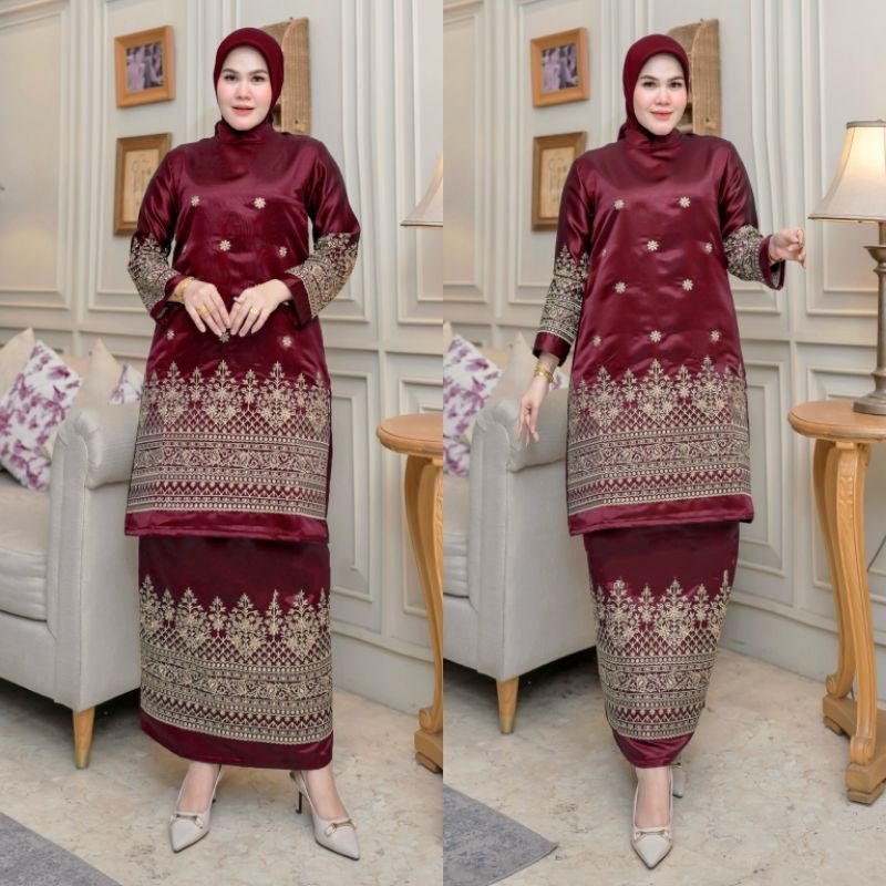 Kebaya kurung Setelan rok bordir melayu  tunik fatimah Pelangi jaya