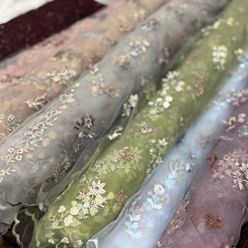 kain tulle bordir bunga tangkai. tulle halus