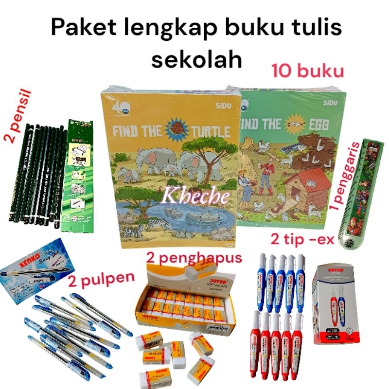 

paket lengkap buku tulis sekolah SIDU ISI 58 lembar 1 pack 10 buku tulis free 2 pulpen 2 penghapus 2 tip -ex 2 pensil 1 penggaris