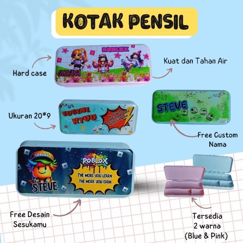 

KOTAK PENSIL CUSTOM NAMA ANAK, PENSIL CASE ANAK,KOTAK PENSIL ROBLOX