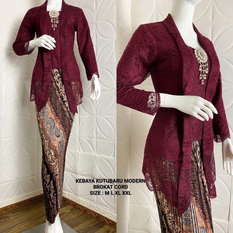 Setelan Kebaya Kutubaru Brokat Modern / Set Kebaya Kutubaru Brokat Lengan Panjang / Kebaya Wisuda