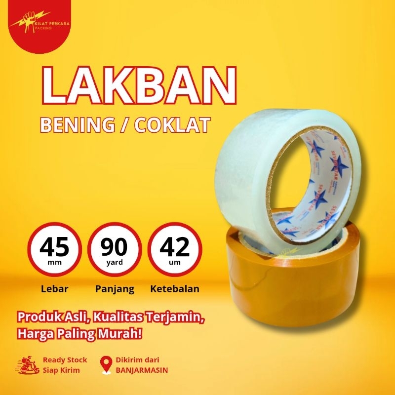 

LAKBAN BENING/COKLAT 45 MM x 90 YARD 42 MICRON TEBAL & LEM LENGKET