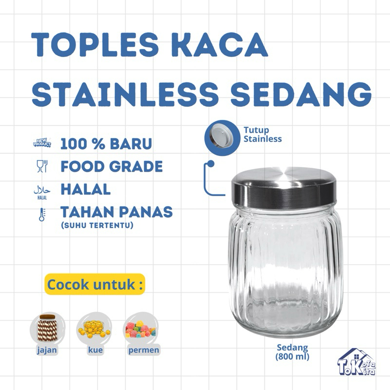 Toples Kaca Motif Ulir Tutup Stainless 800 ml | Toples Kaca  Lebaran | Toples Terarium | Toples Kue 