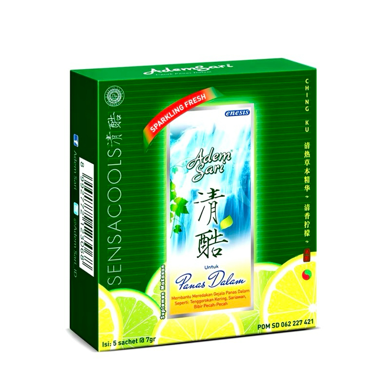 

Adem Sari Box isi 5 Sachet @ 7 Gram - Vitamin C / Panas Dalam / Sakit Tenggorokan / Sariawan Bibir Pecah Pecah / Susah Buang Air Besar