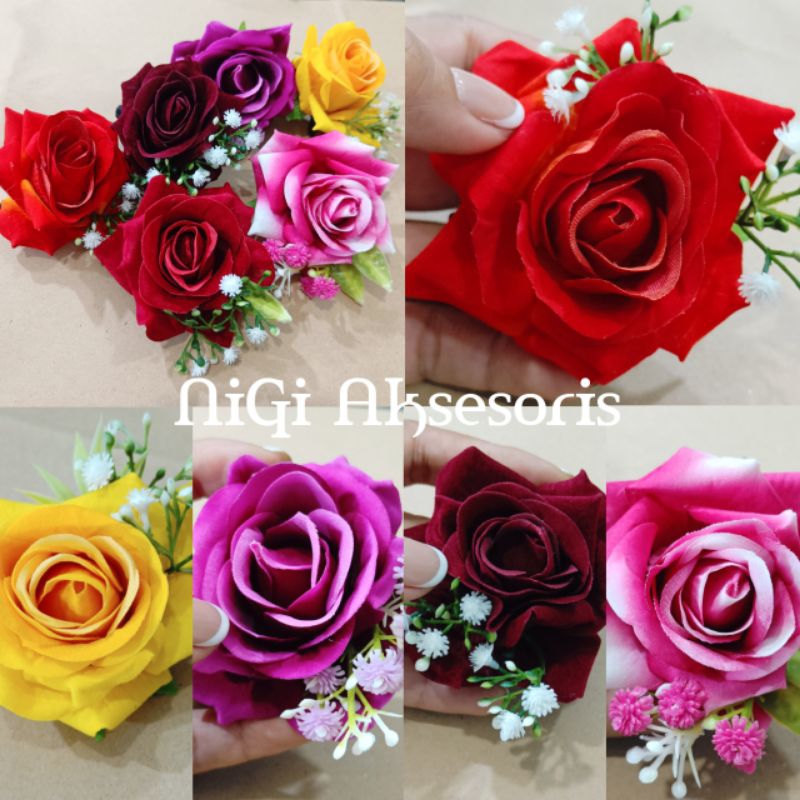 hairclip rose / jepit rambut bunga mawar / cucuk semanggi mawar untuk hairdo sanggul bali