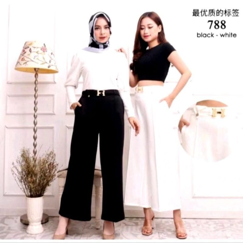 Cinta - Celana Kulot Scuba Sabuk H Wanita//Celana Kulot Scuba Huruf H Wanita Dewasa