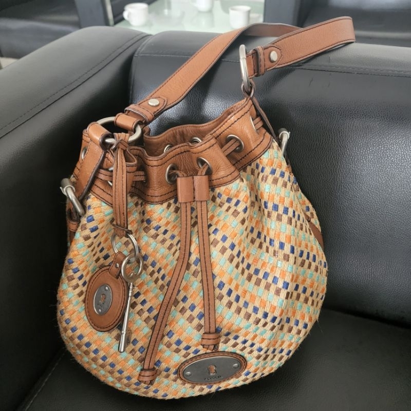 tas Ocil Authentic Serut bahan kulit mix canvas anyam [SOLD]