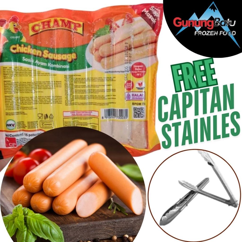 

CHAMP CHICKEN SAUSAGE 375GR ISI 15PCS SOSIS AYAM (FREE CAPITAN STAINLES)