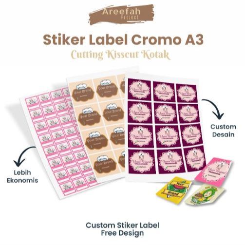 

AREEFAH.PROJECT Cetak Stiker Custom Label Makanan Sticker Segel Kemasan Produk Kue Nama Botol Minuman Chromo A3+