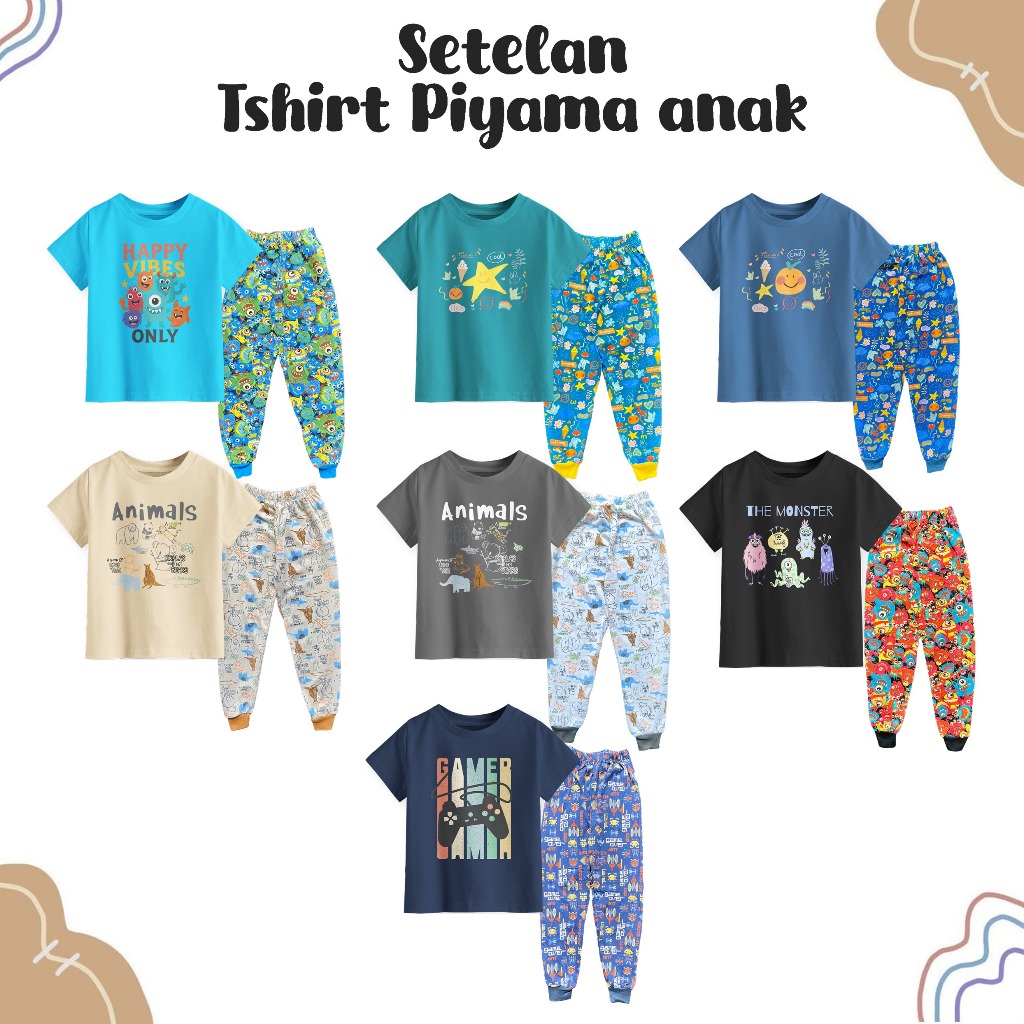 Piyama Lengan Pendek Celana Panjang Karakter Anak Laki Laki Perempuan