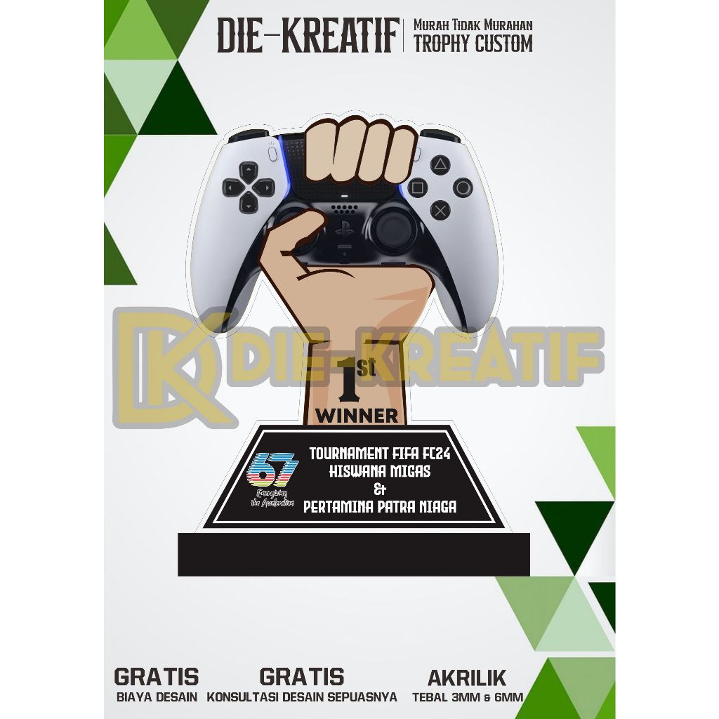 Trophy PES/Piala Efootball/Plakat FC MOBILE/Bahan Akrilik 3mm dan 6mm/Bisa Customs/Free Desain