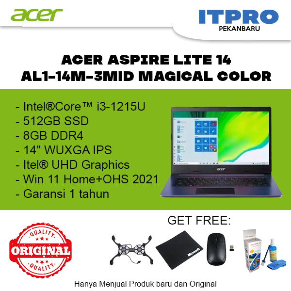 ACER ASPIRE LITE AL1-14M-3MID NOTEBOOK CORE I3-1215U 8GB 512GBSSD MAGICAL COLOR