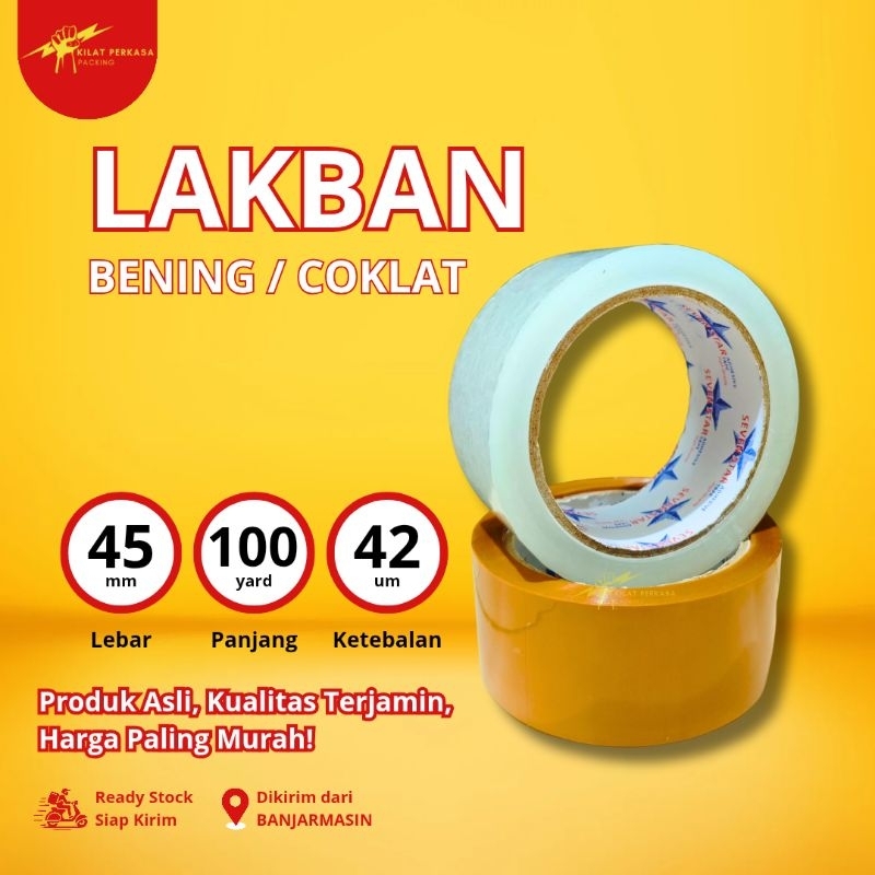

LAKBAN BENING/COKLAT 45 MM x 100 YARD 42 MICRON TEBAL & LEM LENGKET
