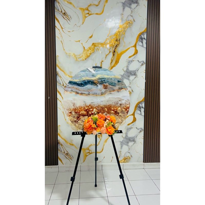 Papan Bunga Acrylic Motif Marbel Bulat Premium