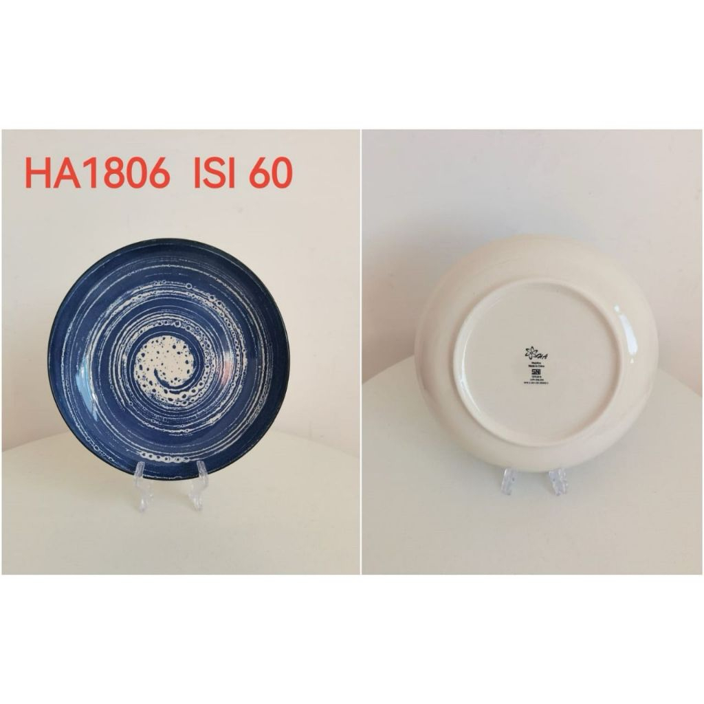TANITI Piring Keramik Makan Bulan 8 Inch dan 9.25 inch / Piring Makan BLUE WHIRL / Keramik Cantik Ae
