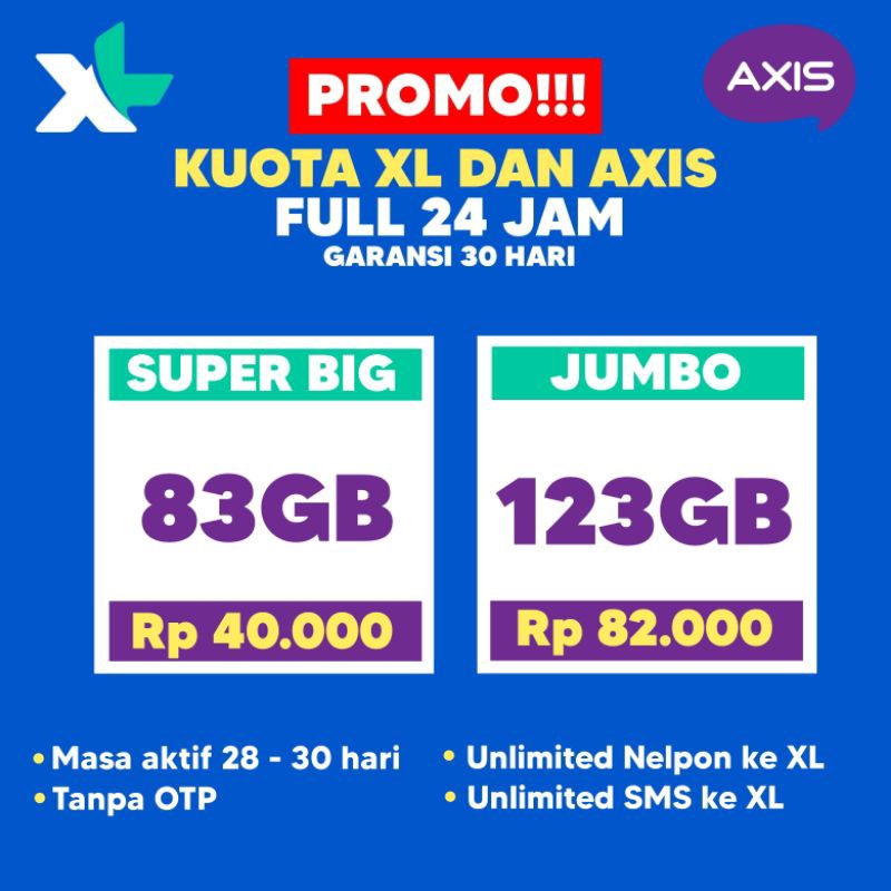 Paket Akrab XL AXIS Murah Kuota Full 24 Jam | Aktif 30 Hari | Nomor Sendiri | Promo Internet pulsa