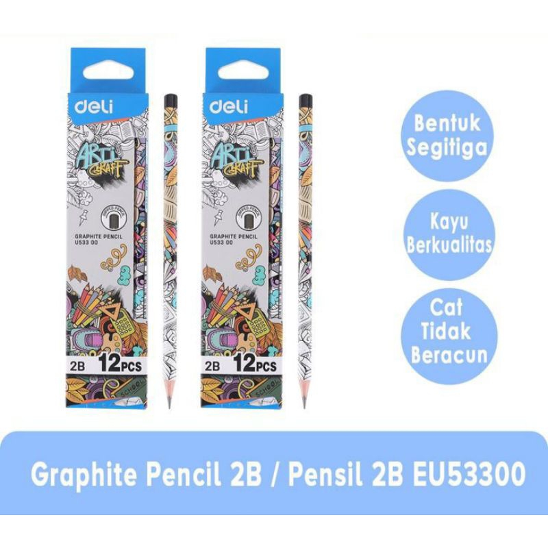 

Graphite Pencil 2B / Pensil 2B EU53300 deli ARTI GRAFF 12Pcs
