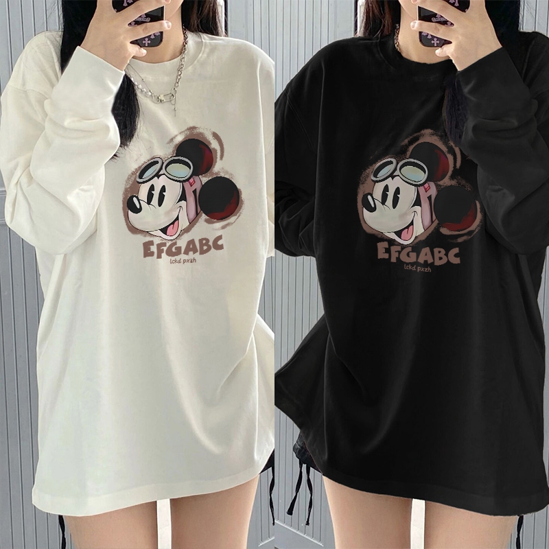 Kaos Oversize Lengan Panjang Wanita Motif kartun Mickey yang lucu /Baju Kaos Lengan Panjang Wanita T