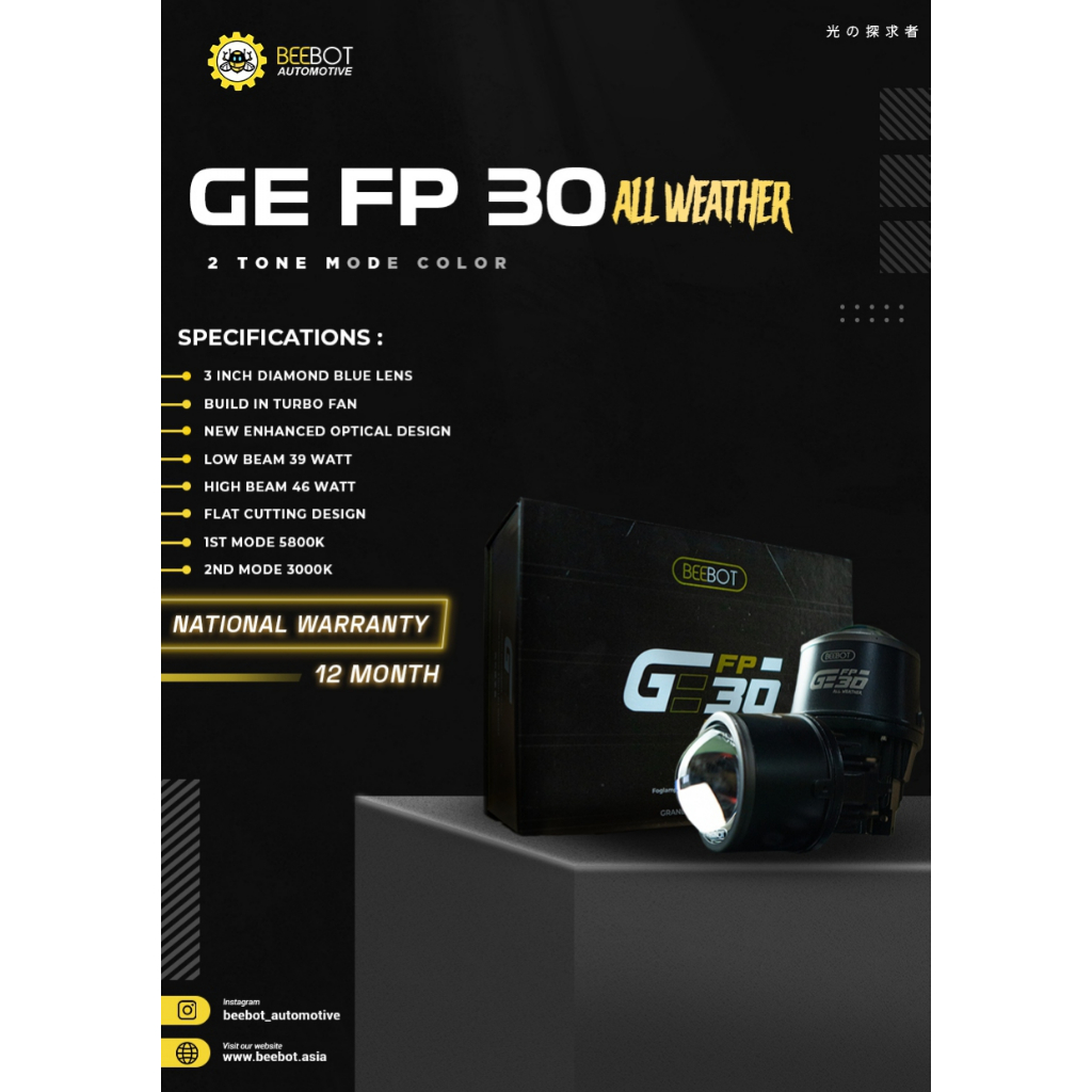 BEEBOT BILED FOGLAMP PROJECTOR 3inch - GE FP 30 ALL WEATHER 2 WARNA 39-46WATT