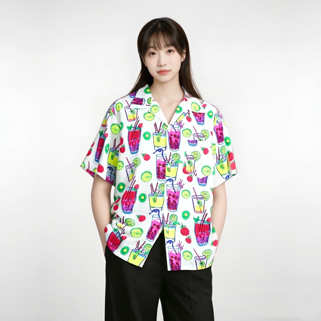 COOLCOOL Personalized Printed Loose Couple Men's and Women's Short-Sleeved Hawaiian Beach Shirt