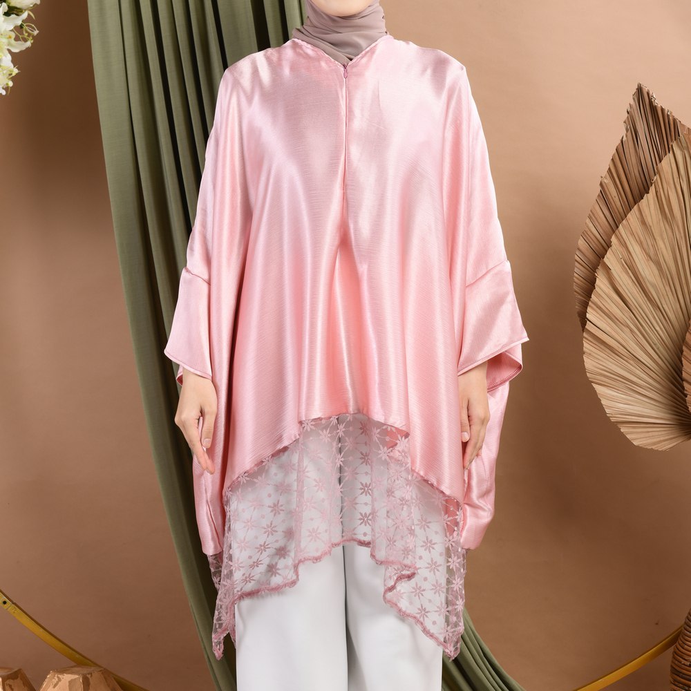 Helwa Batwing Kaftan Tops Blouse mix Lace Oversize Atasan Wanita Kondangan